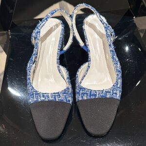 Chic Blue and Black Women's Slingback Heels